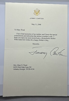 #ad Jimmy Carter Signed 2008 Letter About Mother’s Day RARE Full Signature Potus $219.99