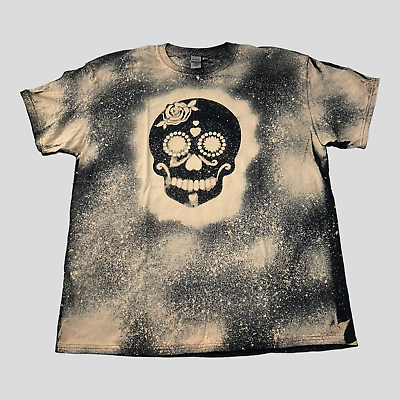 #ad Custom Gildan Bleach Splatter Sugar Candy Skull Short Sleeve T Shirt XL $12.98