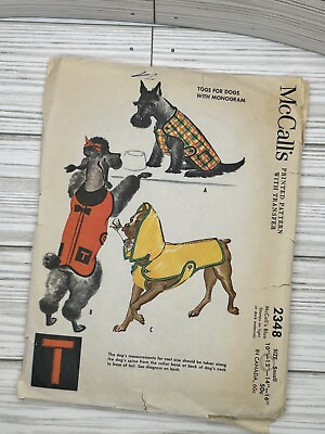 #ad 2348 McCalls Sewing Pattern Large Dog Coats 4 Sizes Vintage 1950s Retro $18.88