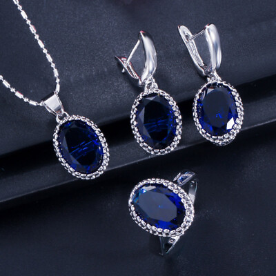 #ad Cubic Zircon Oval Amerian Crystal Women CZ Earrings Necklace Rings Jewelry Set $9.29