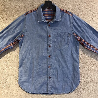 #ad Carhartt Long Sleeve Geoffrey Shirt Men Size Medium Blue Plaid $15.29