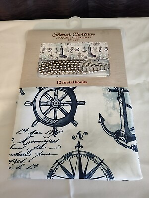 #ad Shower Curtain quot;Island Viewquot; Nautical Sealife Light House Theme 72 X 72 W Hooks $9.99