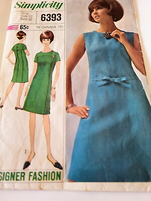 #ad Vtg 60#x27;s SIMPLICITY SEWING PATTERN 6393 Lovely Dress Sz Miss 12 B 32 Complete $5.99