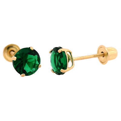 #ad 14K Gold Studs Earrings CASTING May Birthstone Green CZ Screw back Studs $28.99