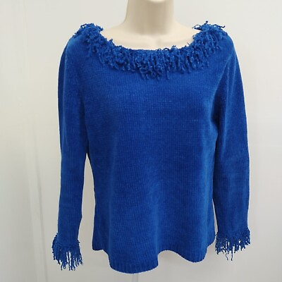 #ad Designer Womens Top Blouse Size M Blue Long Sleeve Soft $16.95