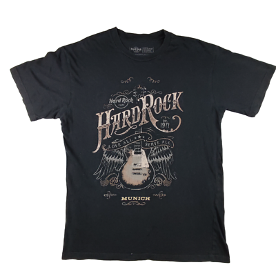 #ad Hard Rock Cafe Munich Germany T Shirt Size M Black Mens Guitar Wings Love All GBP 16.99