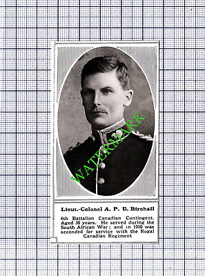 #ad Lt Col A P D Birchall 4th Batt Canadian Contigent WW1 1915 SMALL Cutting GBP 6.85