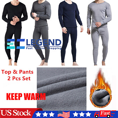 #ad Mens Ultra Soft Fleece Lined Thermal Top amp; Bottom Long John Underwear Set USA $12.96