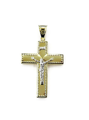 #ad 14K Two Tone Yellow amp; White Gold Cross Crucifix Charm Necklace Pendant 10.2g $907.99