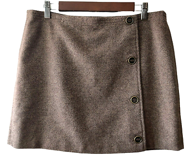 #ad Prana Womens Espresso Brown Nicky Lined Buttons Wool Blend Wrap Mini Skirt Sz 10 $24.87