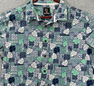 #ad Hinano Shirt Adult XL Blue Geometric 100% Cotton Hawaiian Button Up Pockets Mens $28.50