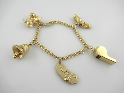 #ad Signed Monet Vintage Gold Tone Charm Bracelet 7quot; Kitten Bell Whistle Boots... $35.00