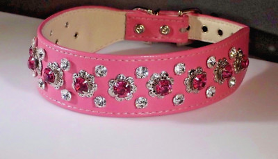 Rhinestone Dog Collar premium Pink faux leather Crown Jewels Elegant Bling $19.99