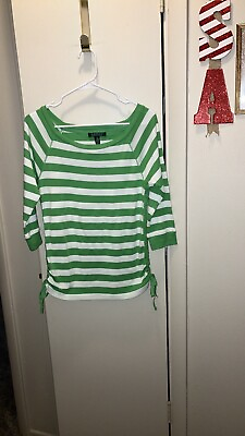 #ad Lauren Ralph Lauren Green Label White amp; Green Striped Top Side Gathers Size M $16.95