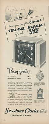 #ad 1950 Sessions Clocks White Cat Kitten Bell Pussy Footer Alarm Vtg Print Ad L11 $11.99