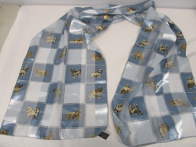 #ad PRETTY BLUE SILKY WOMEN#x27;S SCARF with DOGS 13 1 2quot; X 60quot; $12.50