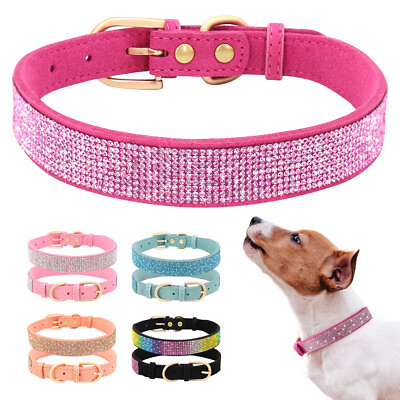 #ad Black Rhinestone Dog Collars for Small Dogs Pet Puppy Bling Necklace Soft Suede $7.49