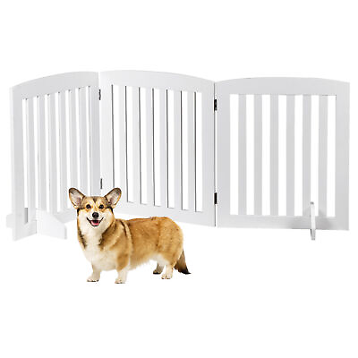 #ad #ad 24#x27;#x27; Dog Gate 3 Panels Freestanding Step Over Dog Pet Gate for Stairs White $40.58