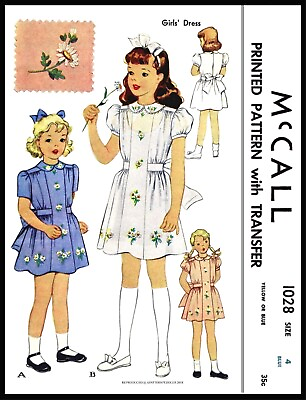 #ad McCall 1028 PATTERN Dress Frock Embroidered 1940#x27;s Pic 4 6 $5.49