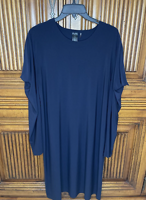 #ad Norma Kamali Womens Large Blue Navy Stetchy Cold Shoulder Ruche Sleeve $44.97
