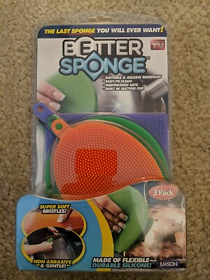#ad Better Sponge Set of 3 Colored Textured Silicone Sponges Mildew Free NEW $8.88