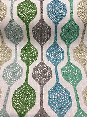 #ad Waverly Handywork Embroidered Spring Blue Green Fabric By the Yard $22.95