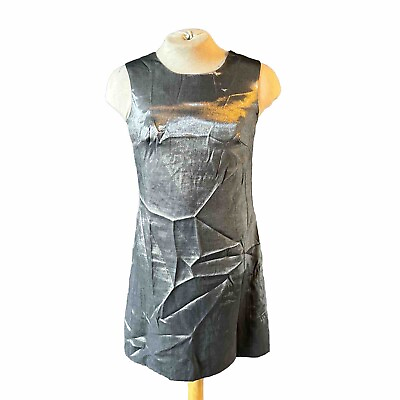 #ad DAVID BIJOUX DRESS Silver Metallic DRESS SLEEVELESS LINED SIZE 12 Women’s GUC $13.00