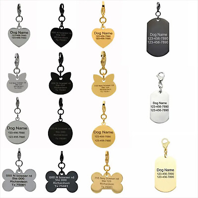 #ad Personalised ID Tags Engraved Dog Tag Cat Collar Name Disc Pet Cat All Shapes $8.99