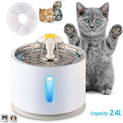 Pet Cat Water Fountain Stainless Steel 2.4L Automatic Cat Dog Dispenser Fountain $30.99