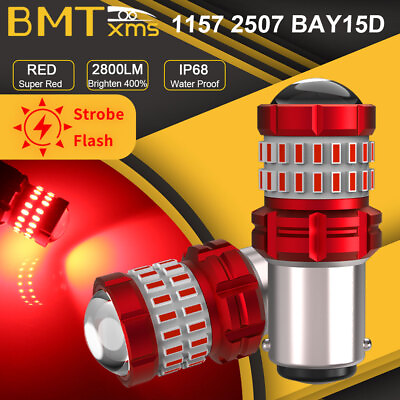 #ad 2pcs 1157 LED Strobe Flashing Brake Tail Light Bulbs 2800lm Red For BMW $13.49