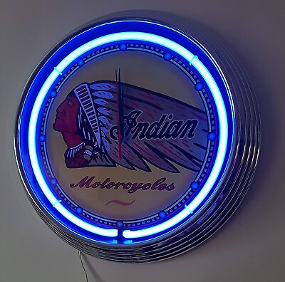 #ad Classic Indian Motorcycles Sign 15quot; BLUE Neon Clock Garage Man Cave Bar $99.99