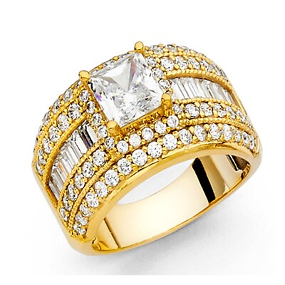 #ad 14K Yellow Gold Princess Stone Cubic Zirconia Women#x27;s Engagement Ring $796.10