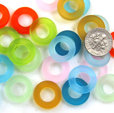 #ad Sea Glass 16 mm. Ring Beads You Pick Color Frosted Finish 2 Pieces $3.99