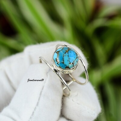 #ad Blue Copper Turquoise Ring 925 Sterling Silver Band Ring Statement Jewelry CS10 $10.19