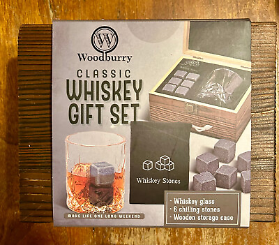 #ad Woodbury Classic Whiskey Gift Set Whiskey Glass Six Chilling Stones and Wooden $21.00