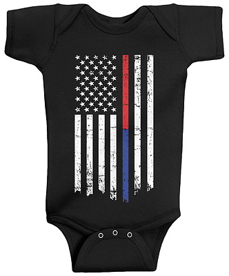 #ad Threadrock Baby Thin Red Blue Line American Flag Infant Bodysuit Gift $14.95