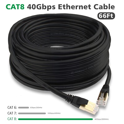 #ad US Long Extension 66FT Cat 8 Optical Fiber CL3 Outdoor Ethernet Cable 40Gbps LOT $83.59