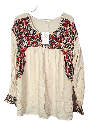 #ad NWT Layerz Clothing Tan Embroidered Floral Boho Long Sleeve Top Womans Size 2XL $42.92