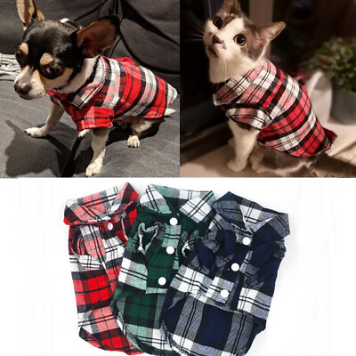 Dog Shirt Plaid Dog Shirts Cotton Pet Puppy T Shirt Dog Clothes Cat Clothing ♪ $3.05