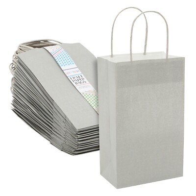 #ad 25 Pack Small Gift Bags with Handles for Presents Paper Bag Gray 9 x 5.5 x 3quot; $17.89