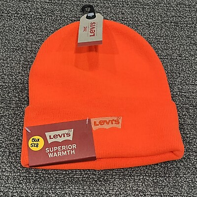 #ad Levi#x27;s Mens Women#x27;s Unisex Beanie Superior Warmth Neon Orange Brand New One Size $9.58