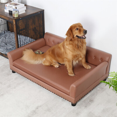 #ad BingoPaw Luxury Leather Dog Sofa Bed Pet Elevated Lounger Furniture style Couch $199.91