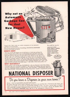 #ad 1954 National Disposer Kitchen Garbage disposal Akron OH Vintage trade print ad $14.75
