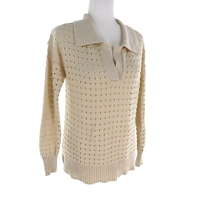 #ad Joie Womens Open Knit Sweater Size XS Cream Collared Lightweight Cottagecore $35.00