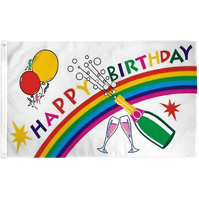 #ad HAPPY BIRTHDAY RAINBOW PARTY POLY 3#x27; X 5#x27; FLAG $11.95