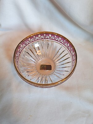 #ad Vintage W. German ANNA HUTTE Crystal Cut to Clear Ruby Bowl ANN2 Gold Trim $24.00