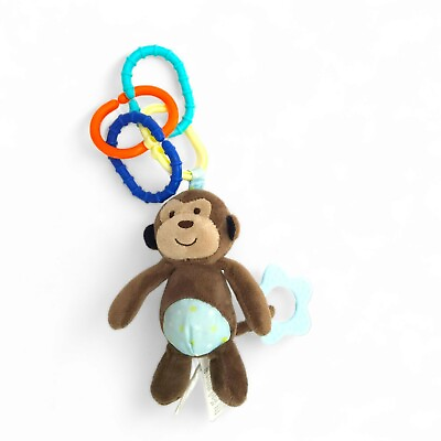 #ad Carter#x27;s Brown Monkey Plush Baby Clip On Stroller Crib Toy Teether Rattle Crinkl $15.19
