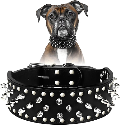 #ad Leather Dog Collar Studded Dog Collar with Spikes for Large Medium Dogs2quot; Width $32.76