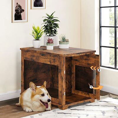 32quot; Pet Crate End Table Wooden Dog Furniture Kennel Indoor Cage For Medium Dogs $189.99