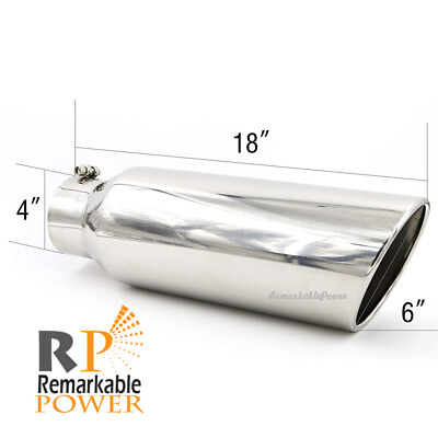 #ad Stainless Steel Exhaust Tip Diesel 4quot; Inlet 6quot; Rolled Edge 20° Outlet 18quot; Long $34.80